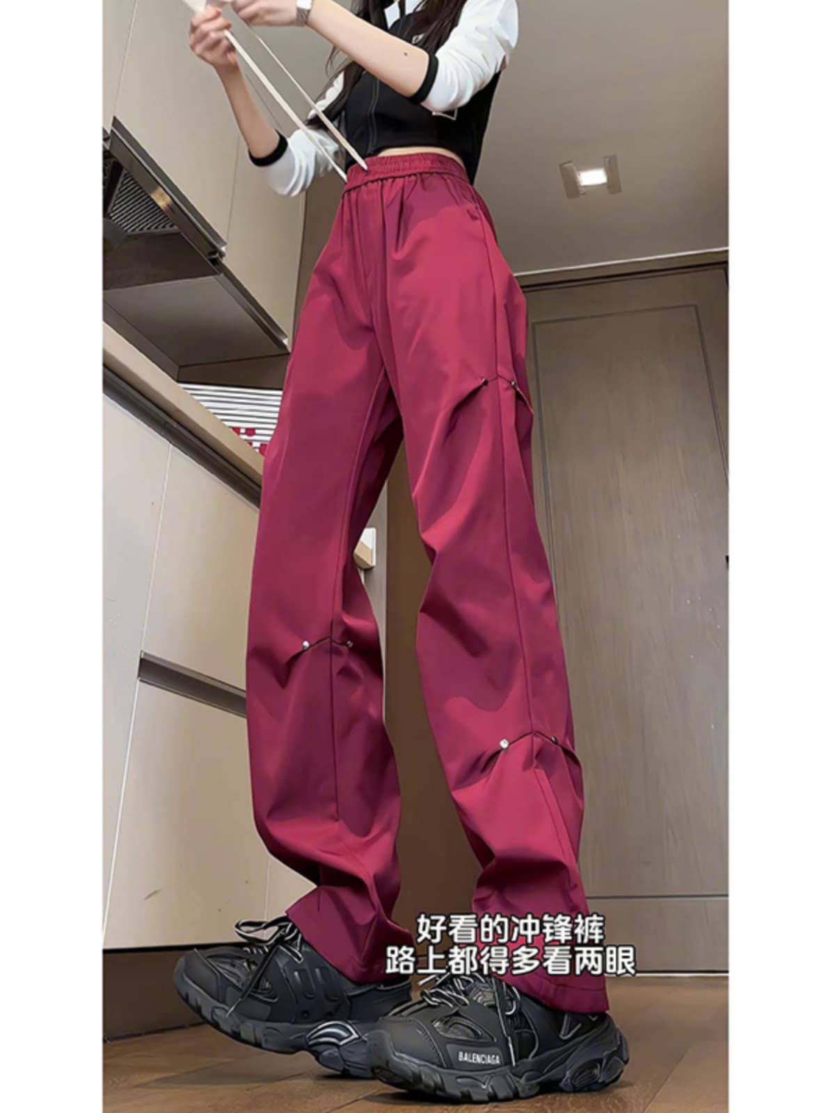 作業着 レディース作業用スナップボタン付きワイドパンツ