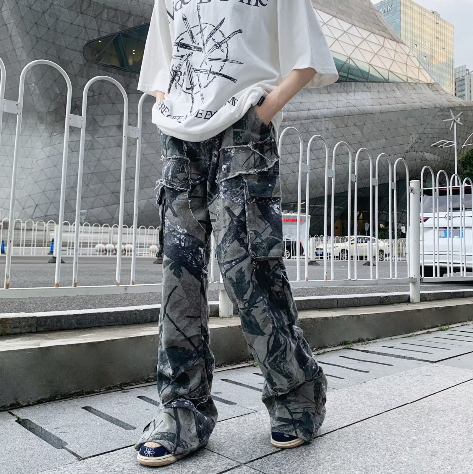 作業着 ダメージ加工カーゴワークパンツ