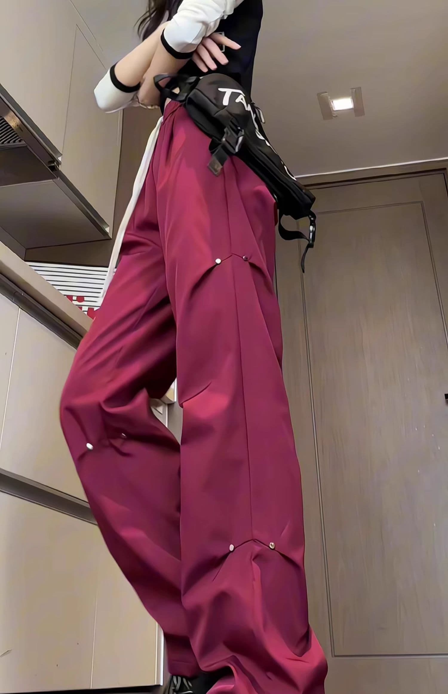 作業着 レディース作業用スナップボタン付きワイドパンツ