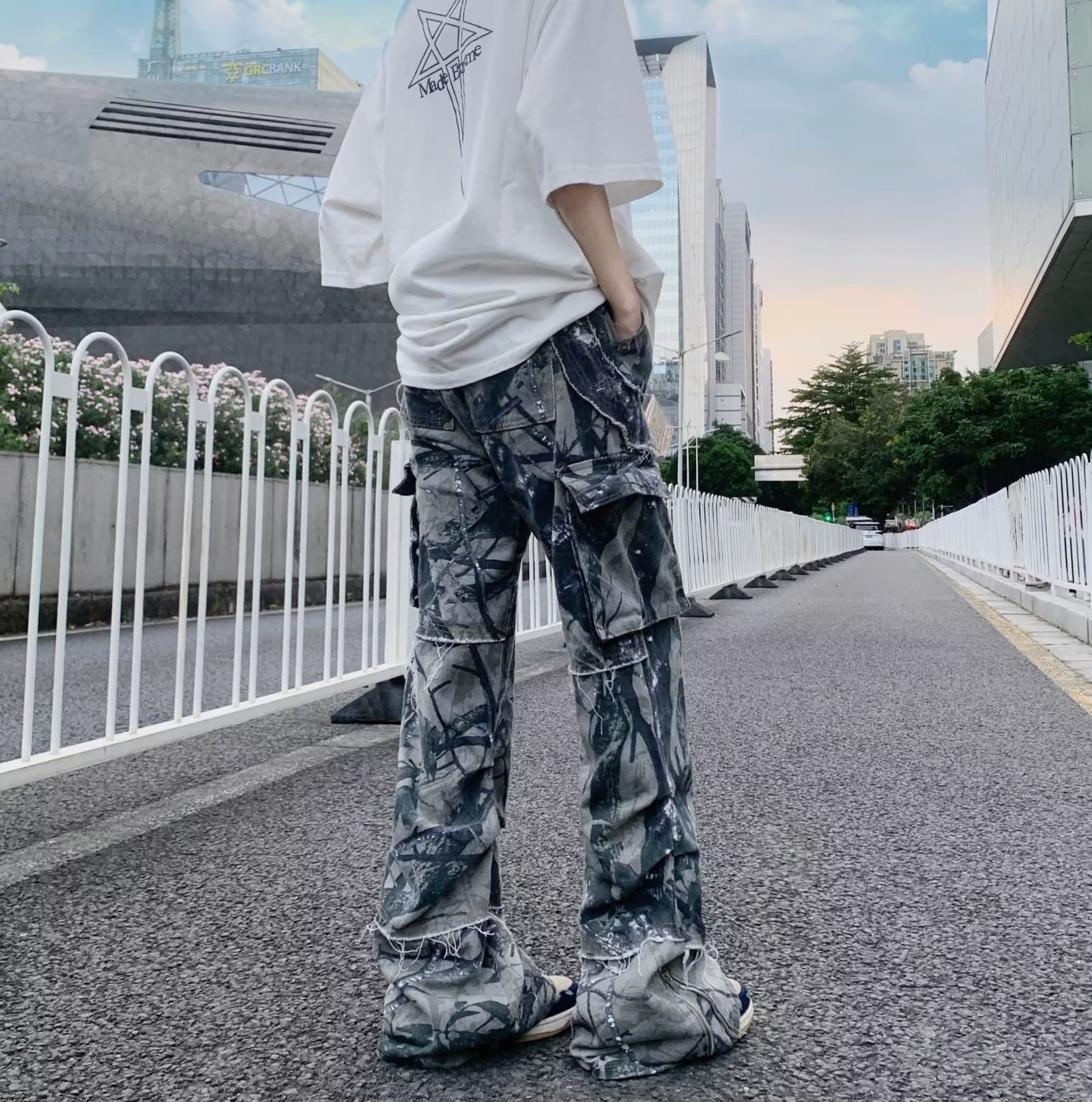作業着 ダメージ加工カーゴワークパンツ