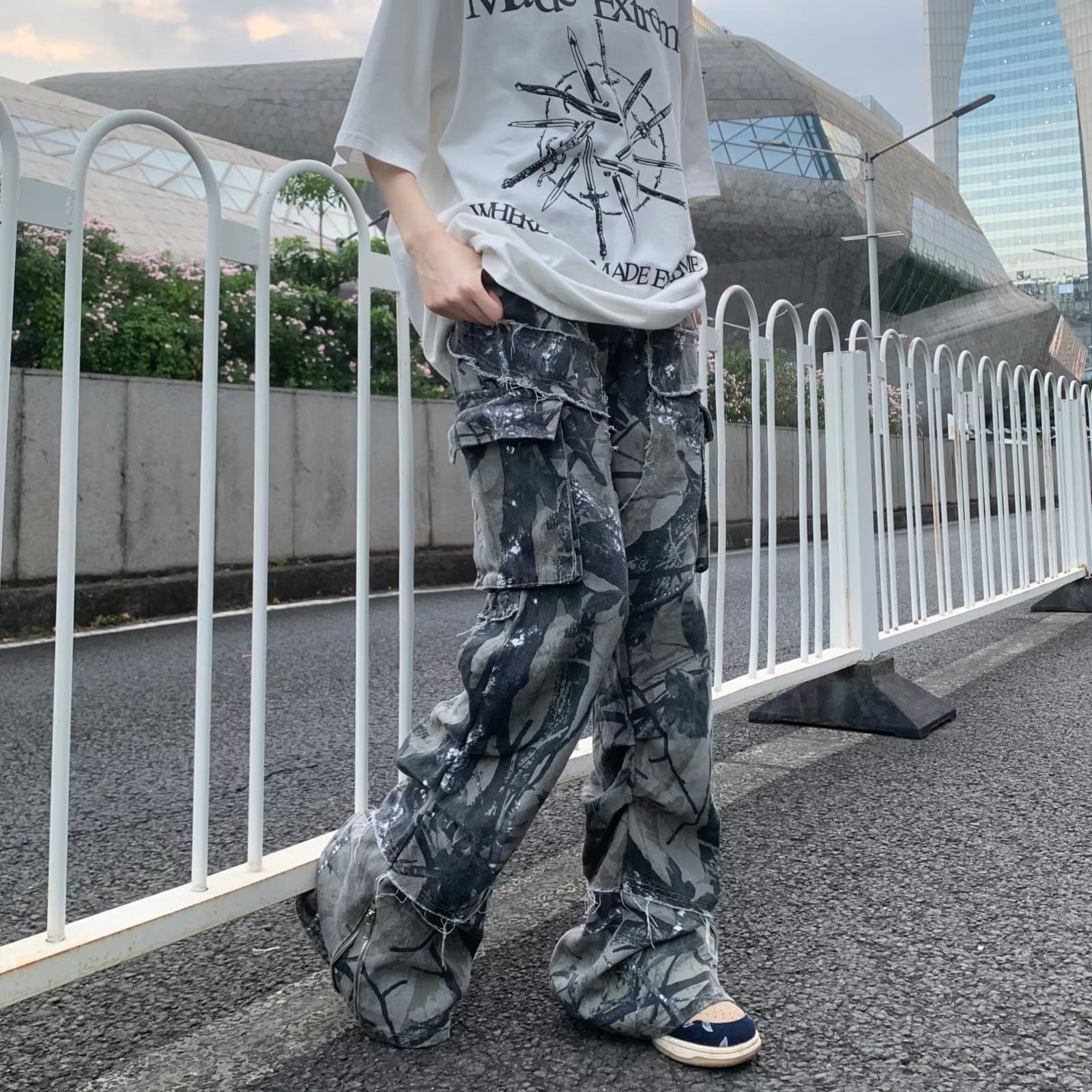 作業着 ダメージ加工カーゴワークパンツ