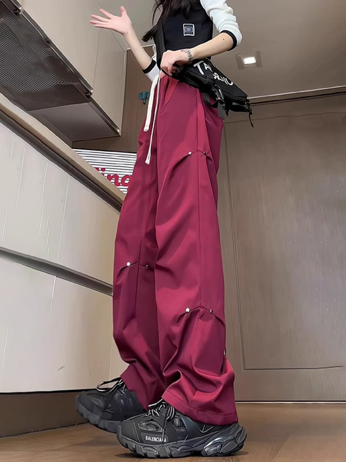 作業着 レディース作業用スナップボタン付きワイドパンツ